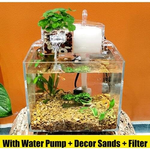 Acrylic Mini Fish Tank Small Ecological Landscape Betta Tropical Fish Aquarium Tanks Water Filtration Home Office Decor Gifts