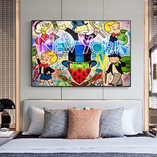 Alec Monopoly New York Graffiti Art Paintings on the Wall Art Posters and Prints Money Street Art Pictures Home Decor Cuadros