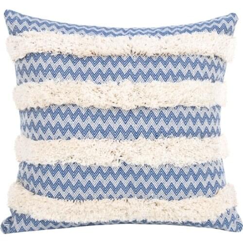 Boho Decorative Tufted Throw Pillow Covers Cotton Woven Modern Wave Tribal Farmhouse Cushion Case for Sofa 18X18 Inch