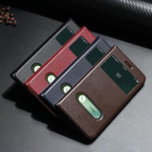 Genuint Leather Case For iPhone SE 2020 Case Flip Cover For iPhone 7 8 Plus Case Window View Luxury Flip Stand Phone Case Coque