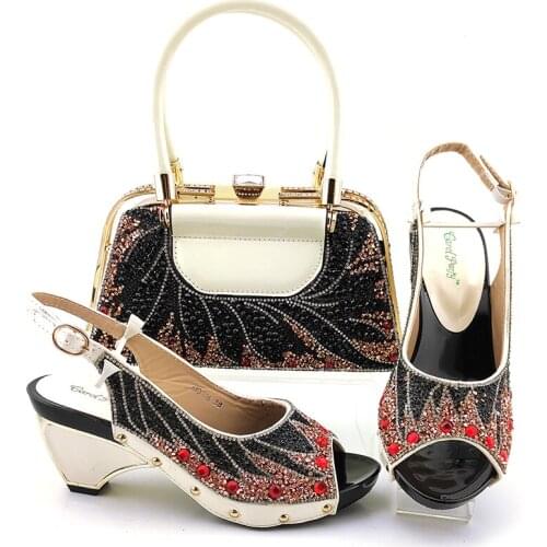Doershow beautiful white Italian Shoes With Matching Bags African Women Shoes and Bags Set For Prom Party Summer Sanda SUY1-23