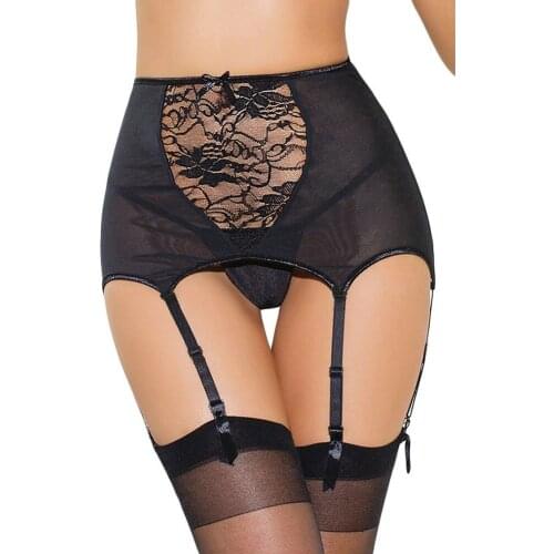 G String Sexy For Women Lace thong Garter Belt High Waist Hollow Out Mesh Stocking Suspender Elastic Plus Size Lingerie