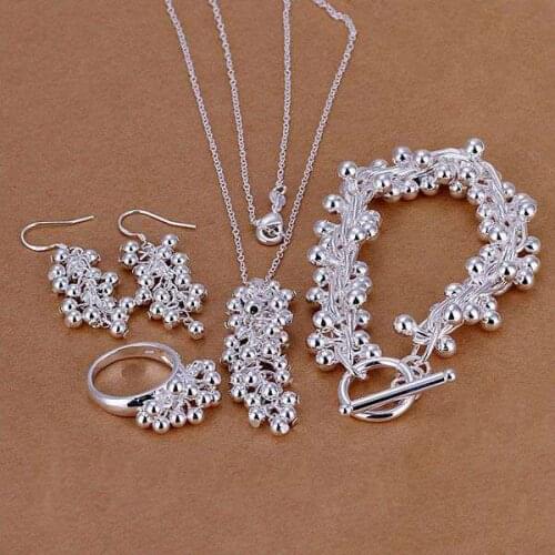 Factory price top quality 925 sterling silver grape jewelry sets necklace bracelet bangle earring ring SMTS303