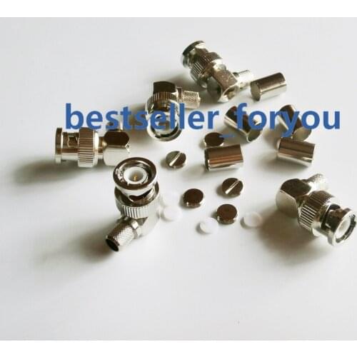 BNC male right angle crimp BNC connectors RA for RG5 RG6 LMR300 RG304 cable RF connector CCTV