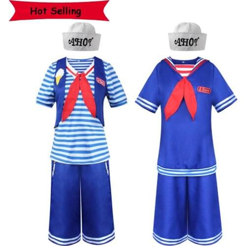 Stranger Things 3 Cosplay Steve Harrington Robin Scoops Ahoy Costume Adult Uniform Suit Working Sailor Suit Halloween Carnival