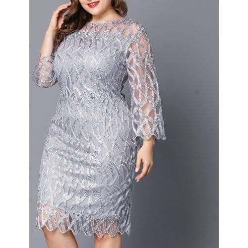 L-6XL Plus Size Women Dress Elegant Ladies Black Sheer Lace Sleeve Dress Chic Casual Printed Lace Evening Party Dresses D30
