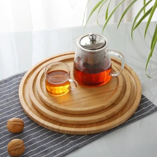 Kitchen Teaware Tea Trays Household Japanese style Wood Bamboo Fruit Cake Tea Round Tray