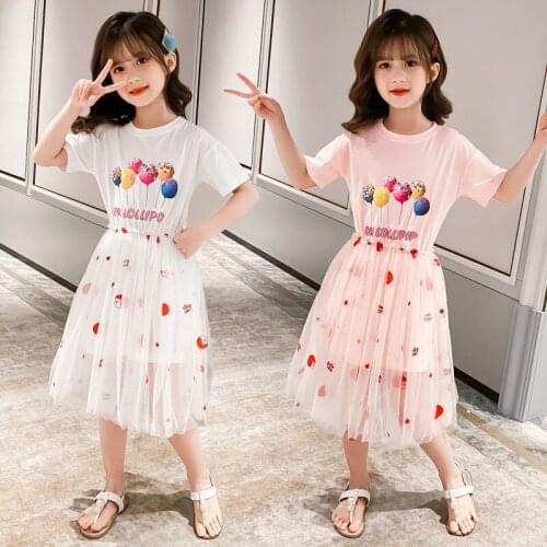 Fashion Children Dress 2021 Summer Lace Dresses For Girls Wedding Dress Elegant Pink White Princess Dress Vestidos 4-12 Age