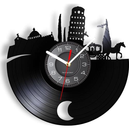 Torre pendente di Pisa Wall Art Wall Clock Leaning Tower of Pisa Vinyl Record Wall Clock Italy Sightseeing Cityscape Wall Watch