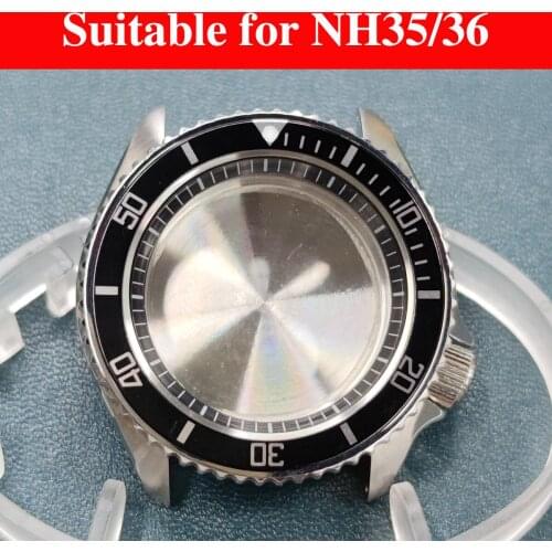 NH35 36 41.5mm Case Sapphire Glass Black Electroplated Stainless Steel NH35 NH36 Movement Watch Assembly