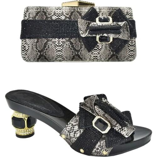 Latest Design African Women Party Shoes and Bag Set Open Toe Pumps Italian Design Women Shoes and Bag Set for Party Wedding