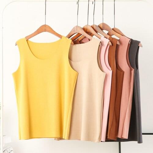 Autumn And Winter WomenS 2020 New Plus Size Double-Sided Plus Velvet Heating Seamless Round Neck Warm Vest Bottoming Vest