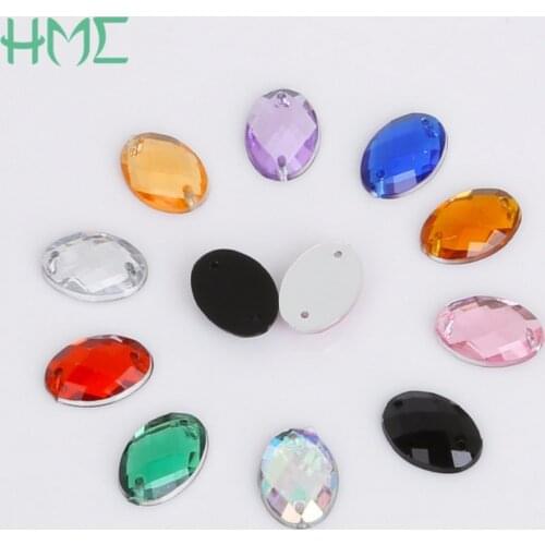 New Rhinestones 10*14mm 50Pcs Colors Oval Crystal 2 Hole Sew On Rhinestone Acrylic Jewelry For Clothing Shoes DIY Decoration