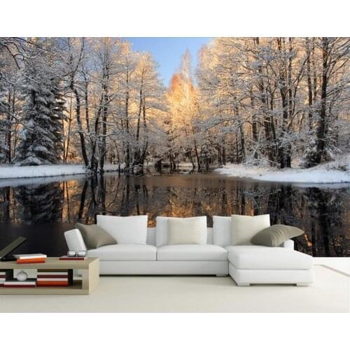 Custom 3d wallpaper Home Decoration forest Lakes Snow wallpaper 3d mural for living room