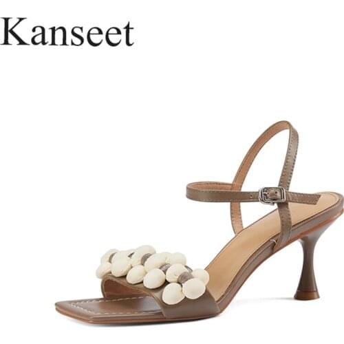 Kanseet Buckle Strap New Arrival Summer Genuine Leather Women Sandals High Heels Shoes Fashion Design Party Dress Female Sandals