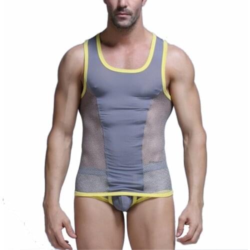 Sexy Mens Undershirts See Through Tank Tops Gay Underwear Sleeveless Mesh Shirts Bodybuilding Homme Vests Men Fitness Sleepwear