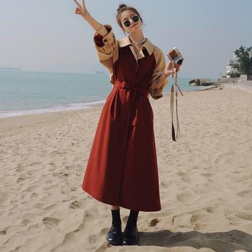 Womens Stitching Windbreaker Spring Summer New Big Size Ladies Cloak Loose Casual Thin Cotton Fashion Long Trench Coat Female