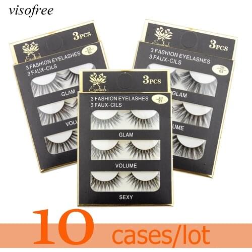Visofree 10 cases high-quality soft 3D mink lashes Thick Cross Natural False Eyelashes wholesale Makeup lashes pack in bulk
