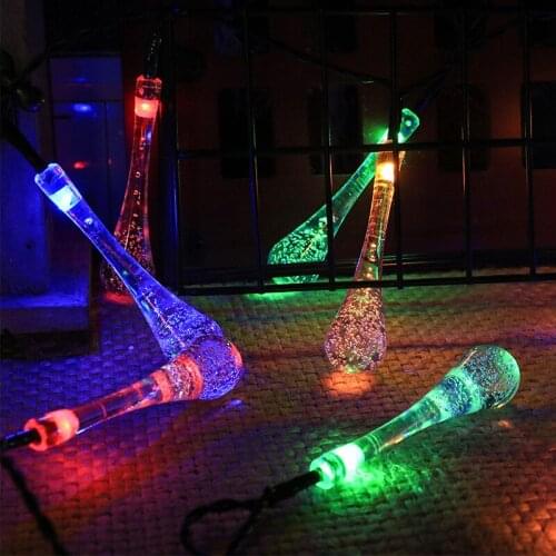 Solar Droplet Bulb String Lights Outdoor Waterproof Christmas Garden Light Lawn Courtyard Solar Lamp Decoration Wedding Family P