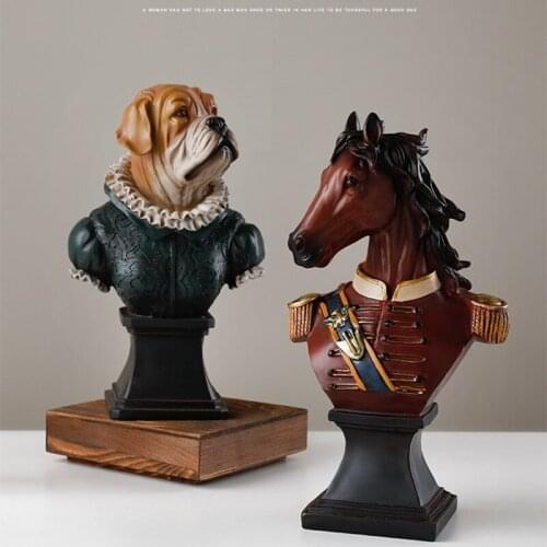 WU CHEN LONG Nordic Creative Animals Horse General Figurine Dog Gentleman Statue Resin Craft Britpop Decorations For Home R3250