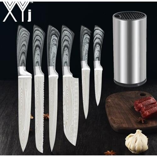 XYj Kitchen Chef Knives Set Stainless Steel Wooden Handle Fruit Utility Santoku Chef Slicing Bread Knife Household Accessory