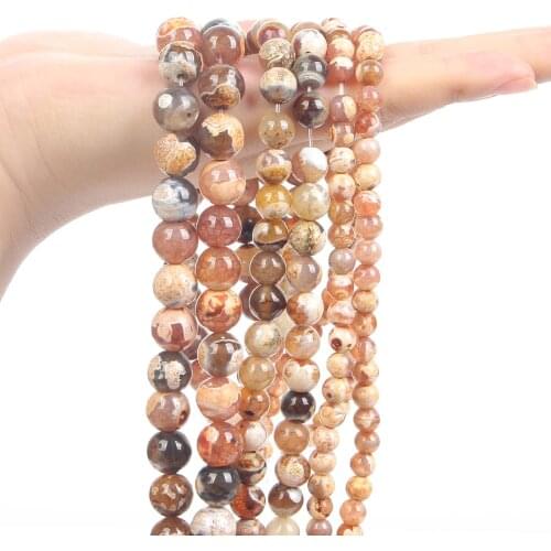 Yellow Fire Dragon Veins Agate Natural Stone Beads Round Loose Spacer Beads For Jewelry Making DIY Bracelets Necklace 6/8/10MM