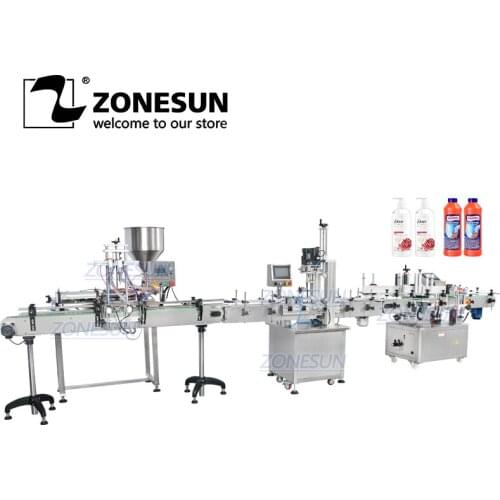 ZONESUN ZS-FAL180R9 Full Automatic Paste Honey Lotion Round Bottle Double Heads Filling Capping Labeling Machine