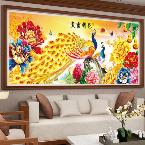 ZOZACK,Needlework,DIY Cross stitch,Sets For Embroidery kits Peahen peony flowers figure printing Cross-Stitch home decoration