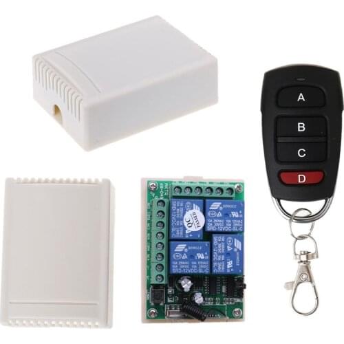 1Set 433MHz Wireless Remote Control DC 12V 4CH Relay Receiver Module RF Switch 4 Button Remote Controller Gate Opener E56B
