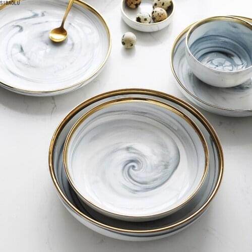 1pcs Marble pattern porcelain plate ceramic Dinner Plate tableware dinner set Phnom Penh Exquisite Stroke marble dinnerware