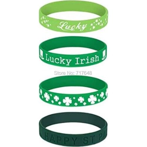 100pcs St. Patricks Day Shamrock Irish wristband silicone bracelets free shipping by epacket A
