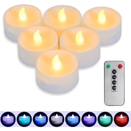 2PCS Electric Candles RGB Flicker LED Tea Light Remote Controlled Bedside Light Battery Operated Night Lamp 5.5*4cm W/ Timer