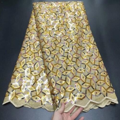 2021 High Quality African Mesh Lace Fabric 2021 French Nigerian Sequins Embroidery Net for Women Wedding Dress