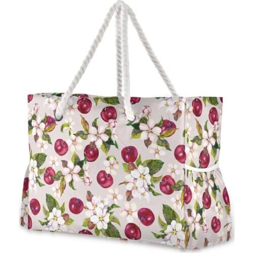 2021 Casual Women Cherry Print Nylon Travel Tote Bag Shoulder Bag Waterproof Large Capacity Ladies Beach Bag Shopping Handbag