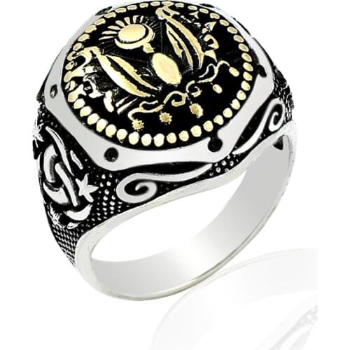 925 Silver Ottoman Symbol Printed Resurrection Ertugrul Rings for Men