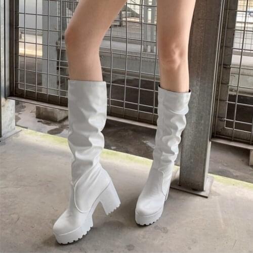 White Sexy Long Boots Women 2021 Fashion New Winter Warm Platform Bo0ts High Heels Shoes Woman Spring Fashion Knee High Boots