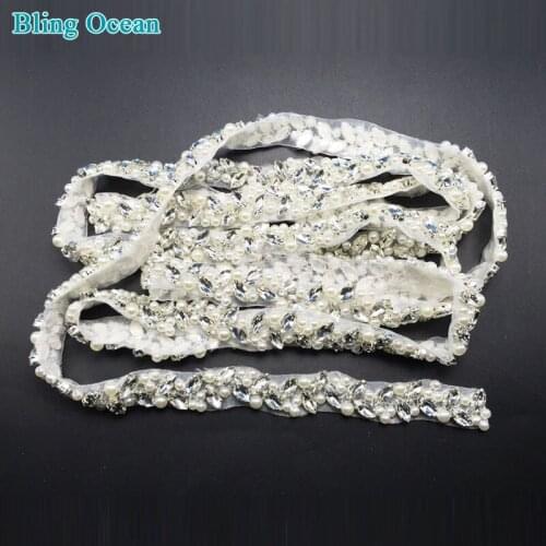 White Pearl Rhinestone Trim Rhinestones Ribbon Crystal Chain Tape Iron On Clothes Wedding Dresses DIY Crafts Belt