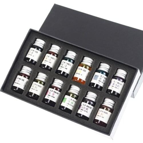 12 Colors/Box Glitter Gold Powder Ink 7ml Glass Dip Pen Refilling Inks School Office Gifts Stationery Writing Drawing Supplies