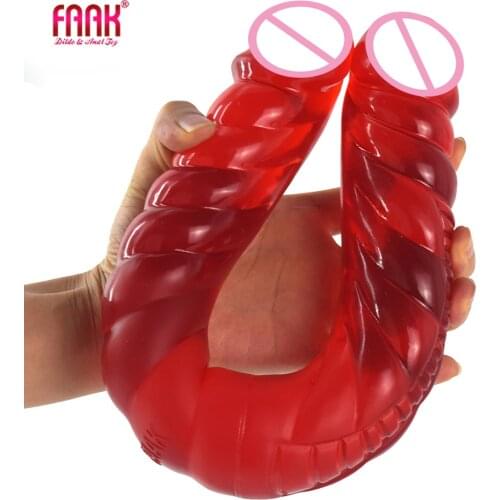 FAAK New 16.5 Inch Long Double Dildo Transparent Wine Red Anal Beads Sex Toys For Lesbian Vagina Masturbte Anus Massage Sex Shop