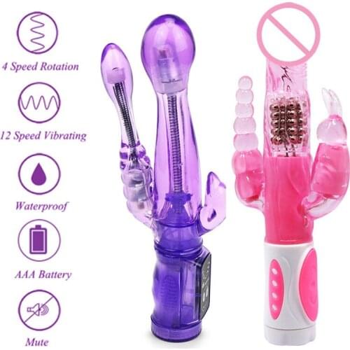 G-Spot Clitoris Stimulator Anal Plug Rotation Dildo Vibrator Sex Toys for Woman Triple Pleasure 12 Speed Rabbit Vibrator