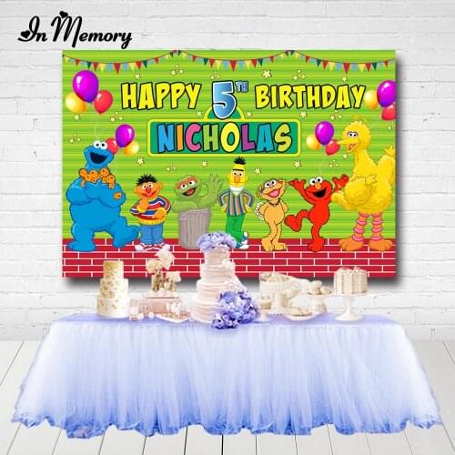 InMemory Sesame Street Elmo Party Photography Backgrounds Bunting Balloons Brick Wall Kids Birthday Backdrop For Photo Studio