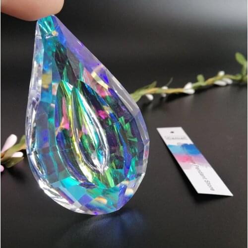 Camal 1pcs 76mm AB Color Lute Shaped Drop Crystal Prism Pendant Chandelier Hanging Lamp Lighting Part Suncatcher Home Decor