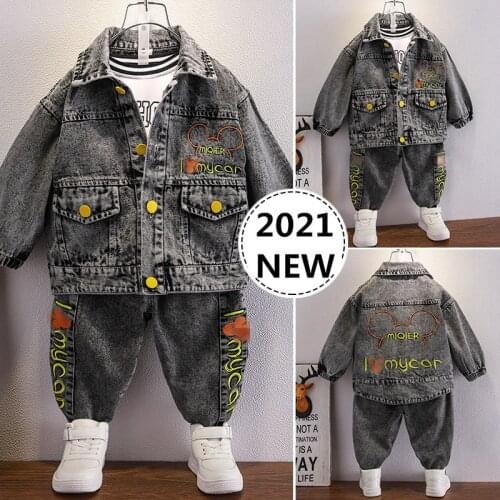 Cowboy Baby Boys Outfits Jacket Embroidered Cartoon Design Denim Coats Pants Jeans Sets Toddlers Kids Suit Childrens Clothes 3t