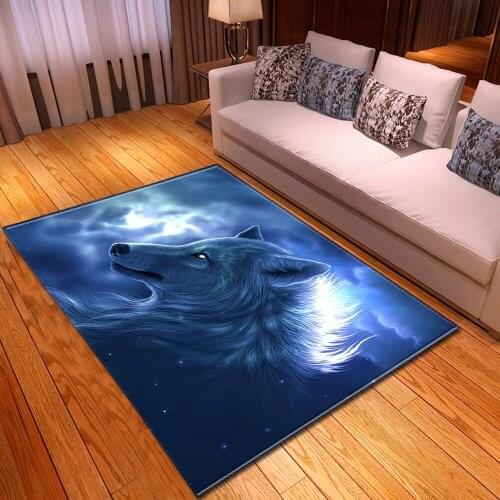 Nordic 3D Wolf Printed Carpet Cartoon Animal Kids Bedroom Play Mat Soft Flannel Memory Foam Room Big Rug Carpets Living For Area