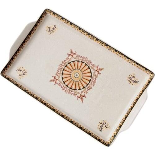 Creative European-style cracked glaze ceramic tray Rectangular Western-style tea tray bathroom set tray