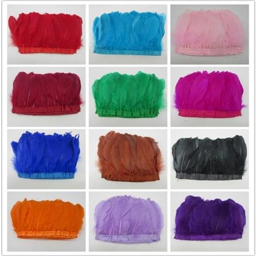 Hot Sale Goose Feather Trims 1 yards/Lot Dyed Real Geese Feather Fringes Ribbons for Dress Skirt Cloth Belt decorative Clothing