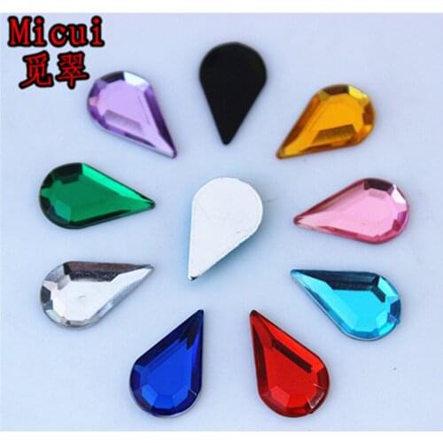 Micui 200pcs 8*13mm Mix Color Acrylic rhinestone flatback Tear Drop acrylics rhinestones DIY clothing Crafts decoration ZZ704