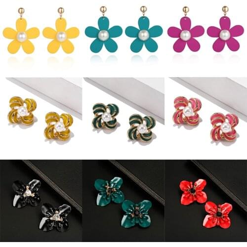 Cute Girl Small Earrings Korean Style Candy Color Flower Pearl Earrings 2019 Christmas Gift Fashion Jewelry Earrings Wholesale