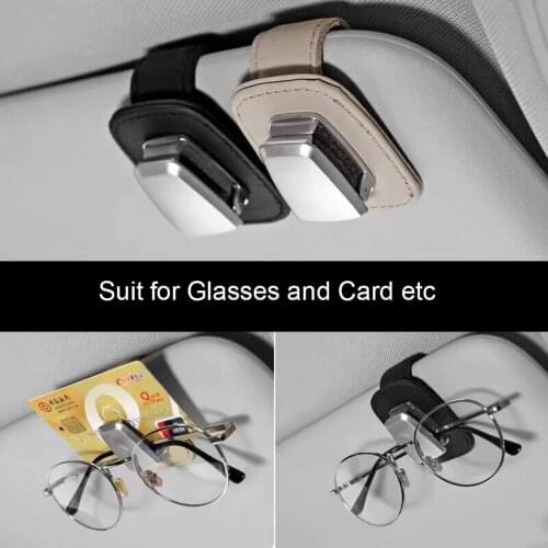 Car Sun Visor Mini Glasses Clip Aluminum Alloy Leather Sunglasses Card Holder Clip Elastic Fixing Clip Car Interior Accessory
