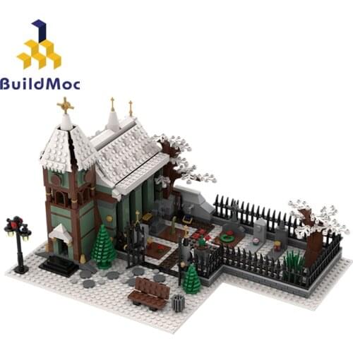MOC Winter Village Church Building with Graveyard City Street View MOC-31149 Building Model Childrens Brick Toy Gifts